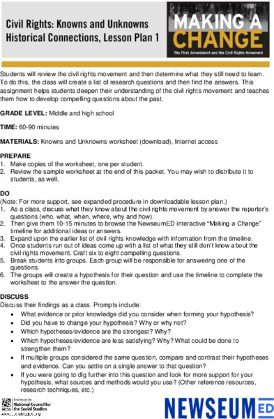 Civil Rights: Knowns and Unknowns Lesson Plan