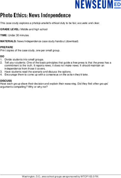 Photo Ethics: News Independence Lesson Plan