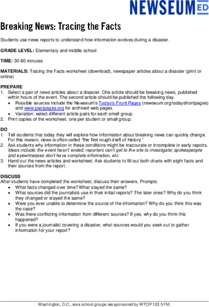 Breaking News: Tracing the Facts Lesson Plan
