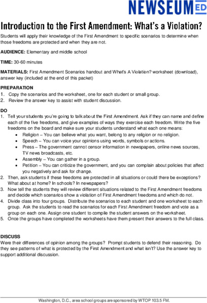 Introduction to the First Amendment: What’s a Violation? Lesson Plan