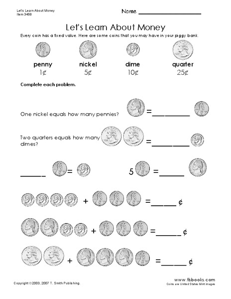 Let's Learn About Money Worksheet