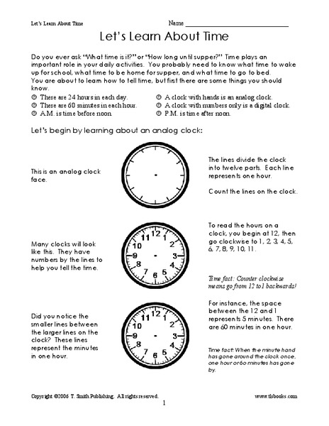 Let's Learn About Time Worksheet