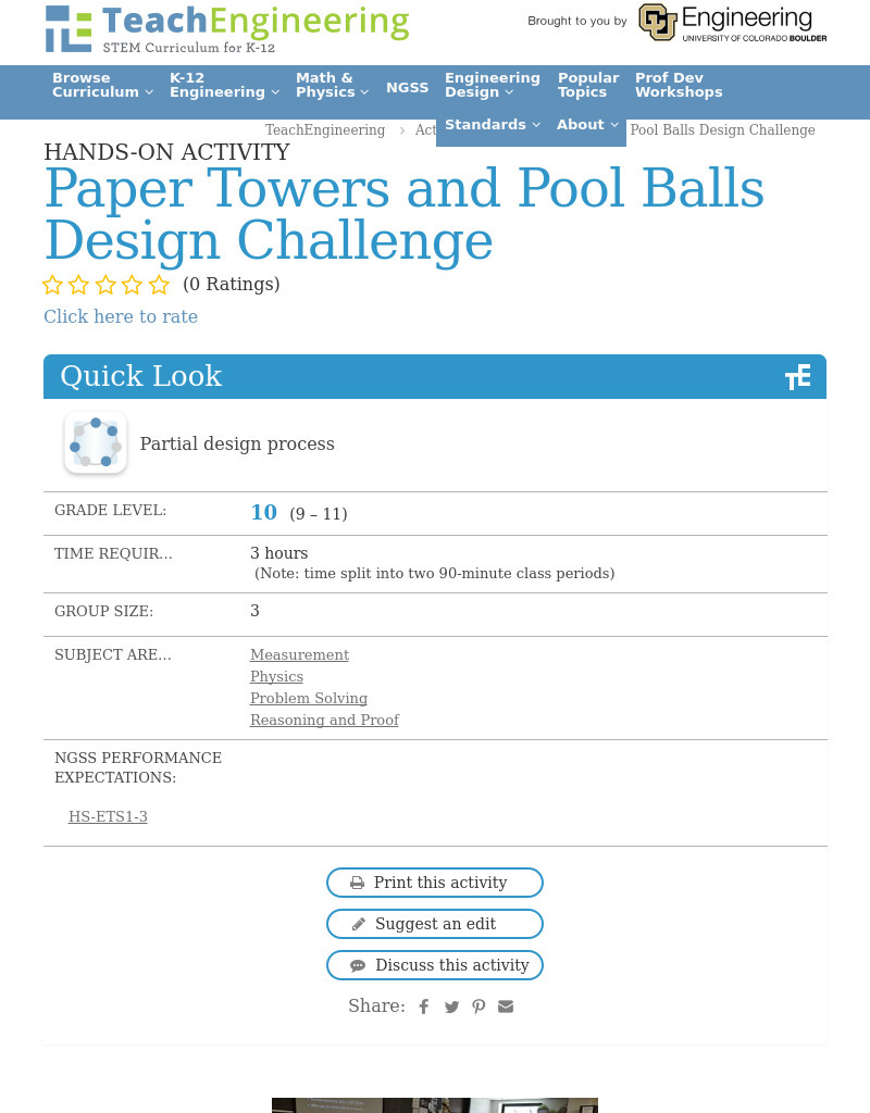 Paper Towers and Pool Balls Design Challenge Activity