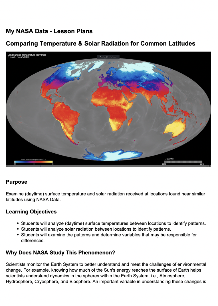 Comparing Temperature and Solar Radiation for Common Latitudes Lesson Plan