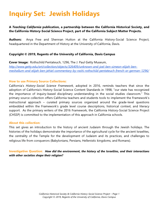 Jewish Holidays Activity