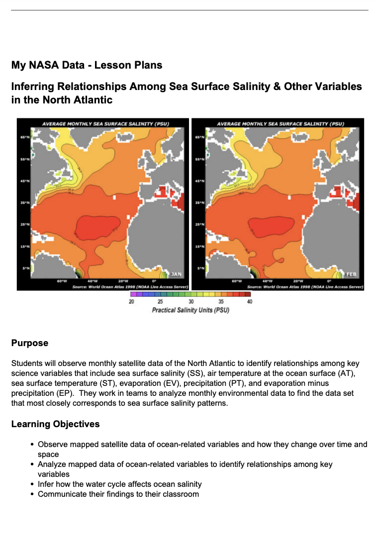Inferring Relationships Among Sea Surface Salinity &amp; Other Variables in the North Atlantic Lesson Plan