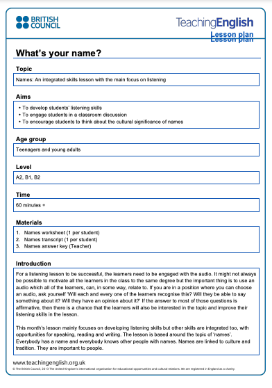 What's Your Name? Lesson Plan