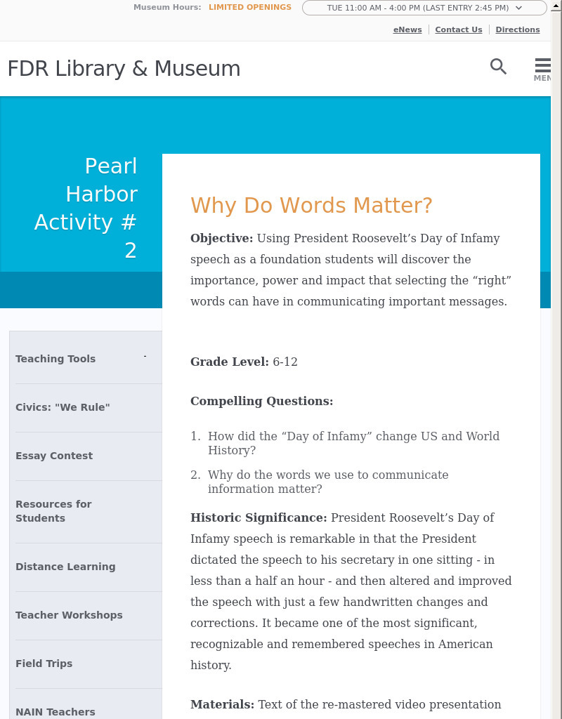 Pearl Harbor Activity #2: Why Do Words Matter? Activity