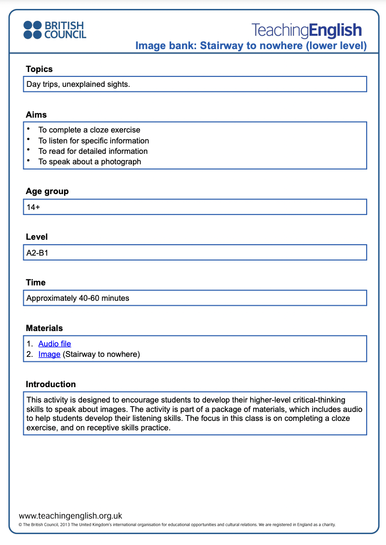 Stairway to Nowhere (Lower Level) Lesson Plan