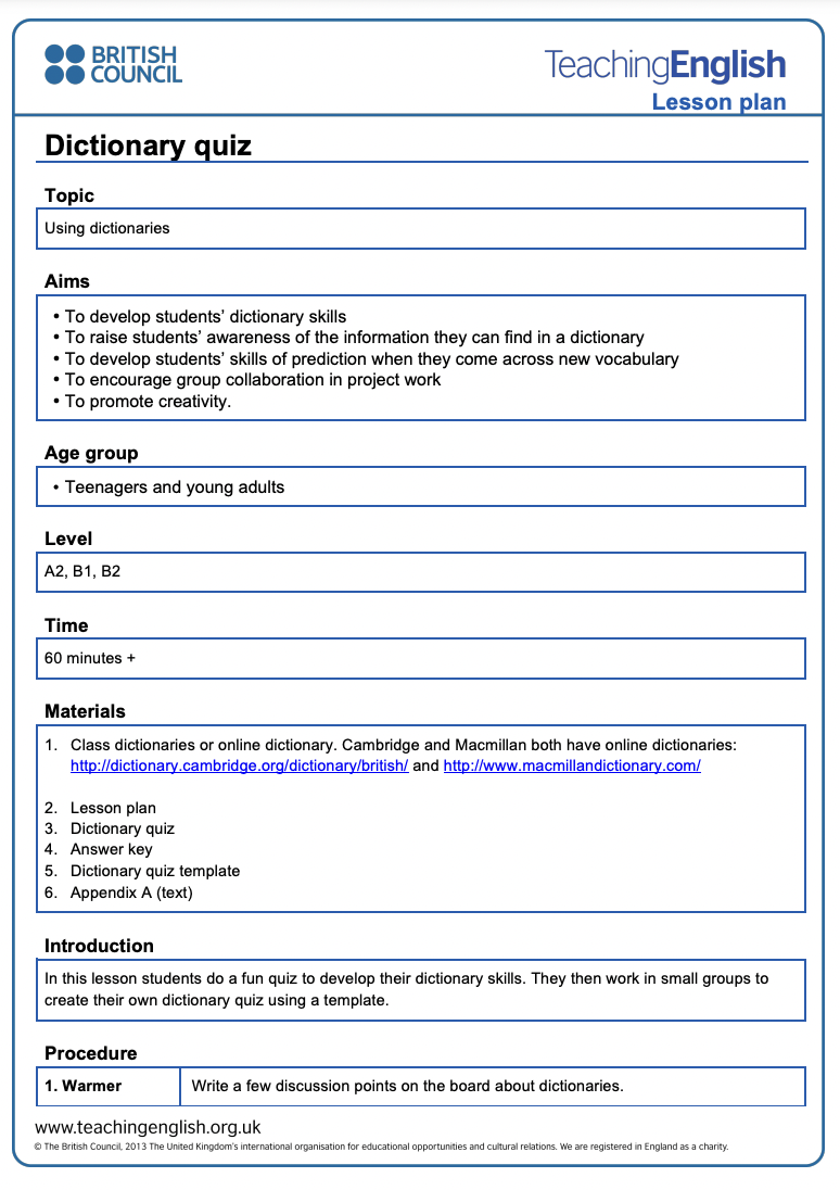 Dictionary Skills for Secondary Students Lesson Plan