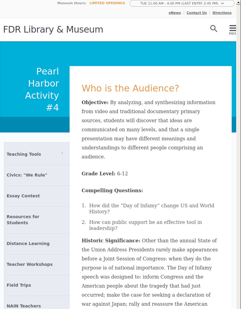 Pearl Harbor Activity #4: Who is the Audience? Activity