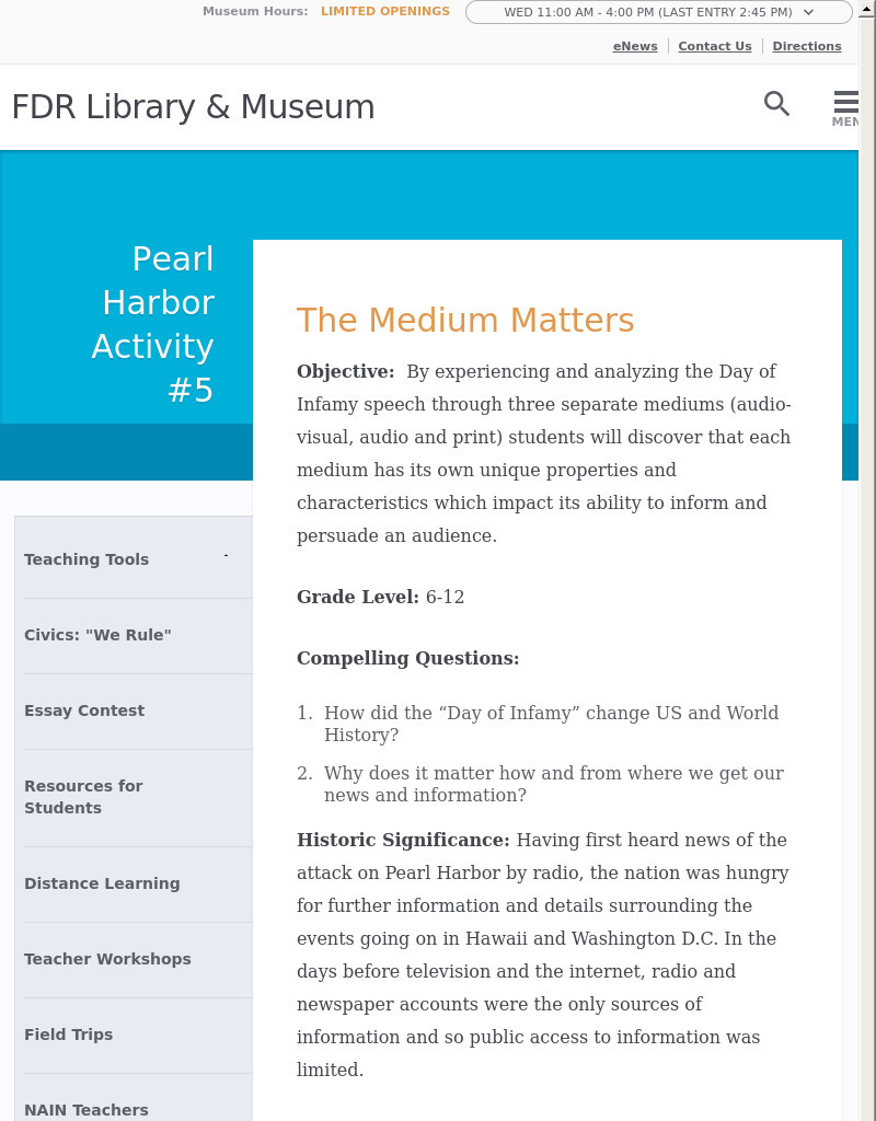 Pearl Harbor Activity #5: The Medium Matters Activity