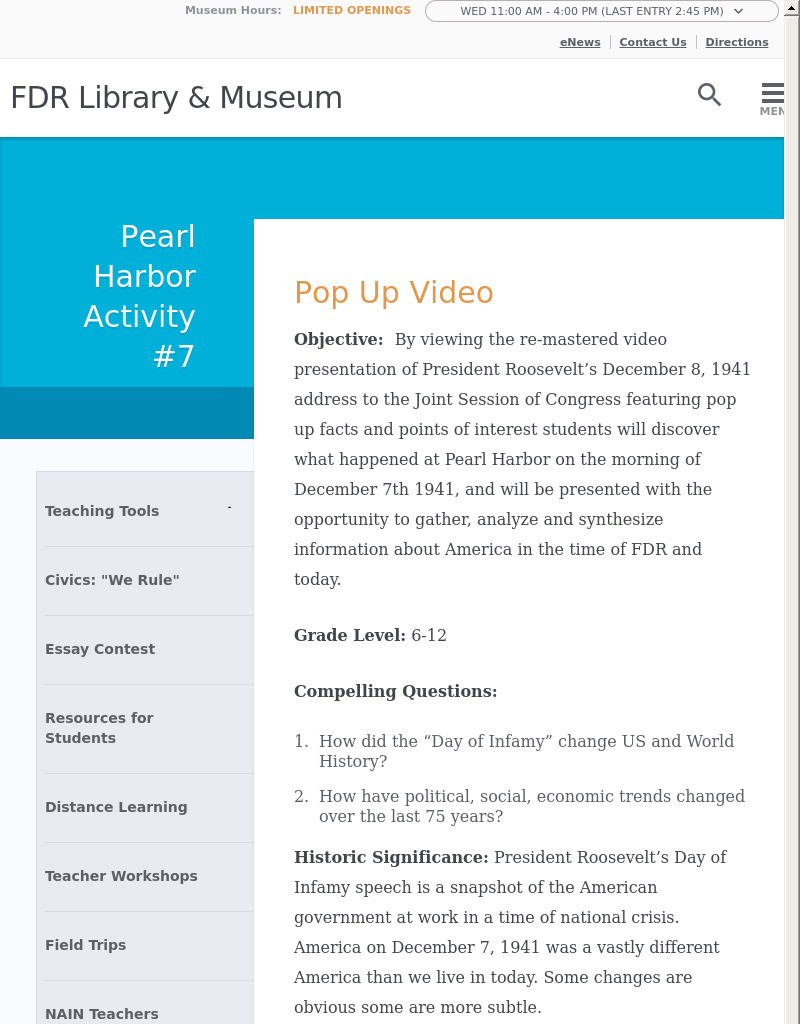 Pearl Harbor Activity #7: Pop Up Video Activity Activity