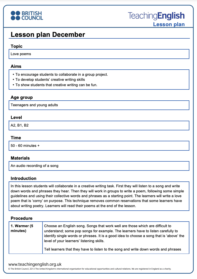 Love Poems Lesson Plan