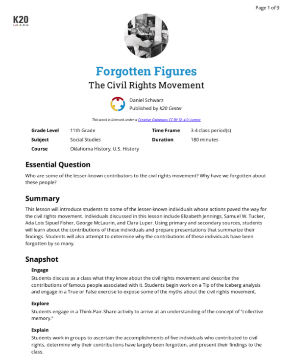 Forgotten Figures: The Civil Rights Movement Lesson Plan