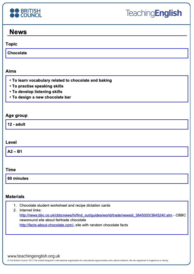 Chocolate Lesson Plan
