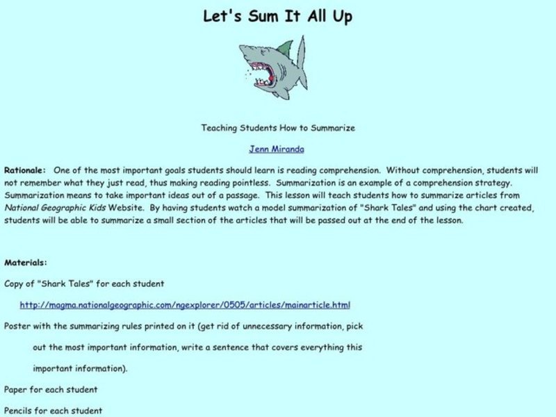 Let's Sum It All Up Lesson Plan