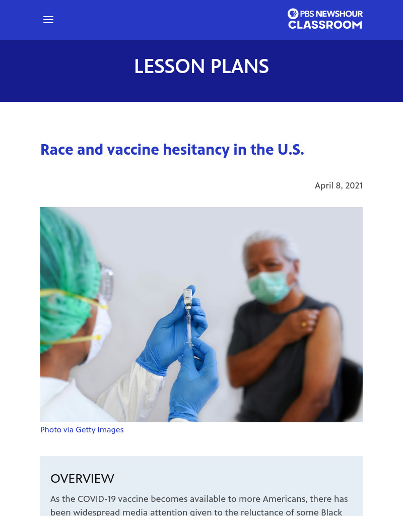 Race and Vaccine Hesitancy in the US Lesson Plan