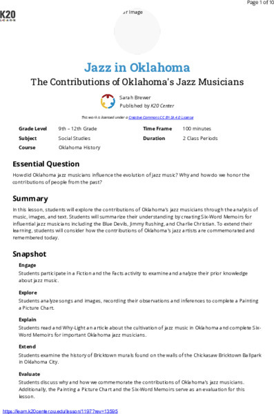 Jazz In Oklahoma Lesson Plan