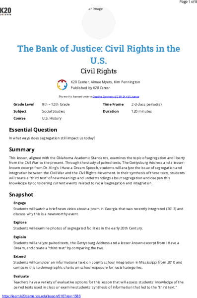 The Bank Of Justice: Civil Rights In The US Lesson Plan