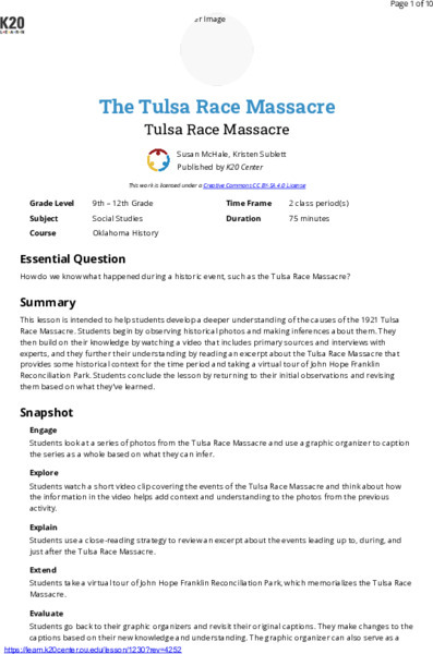 The Tulsa Race Massacre Lesson Plan