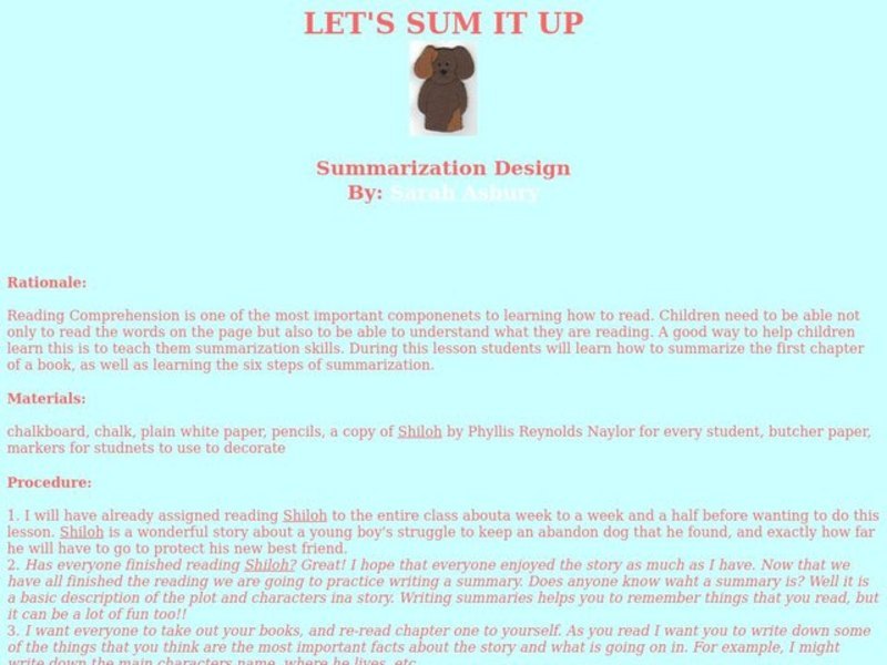 Let's Sum It Up Lesson Plan