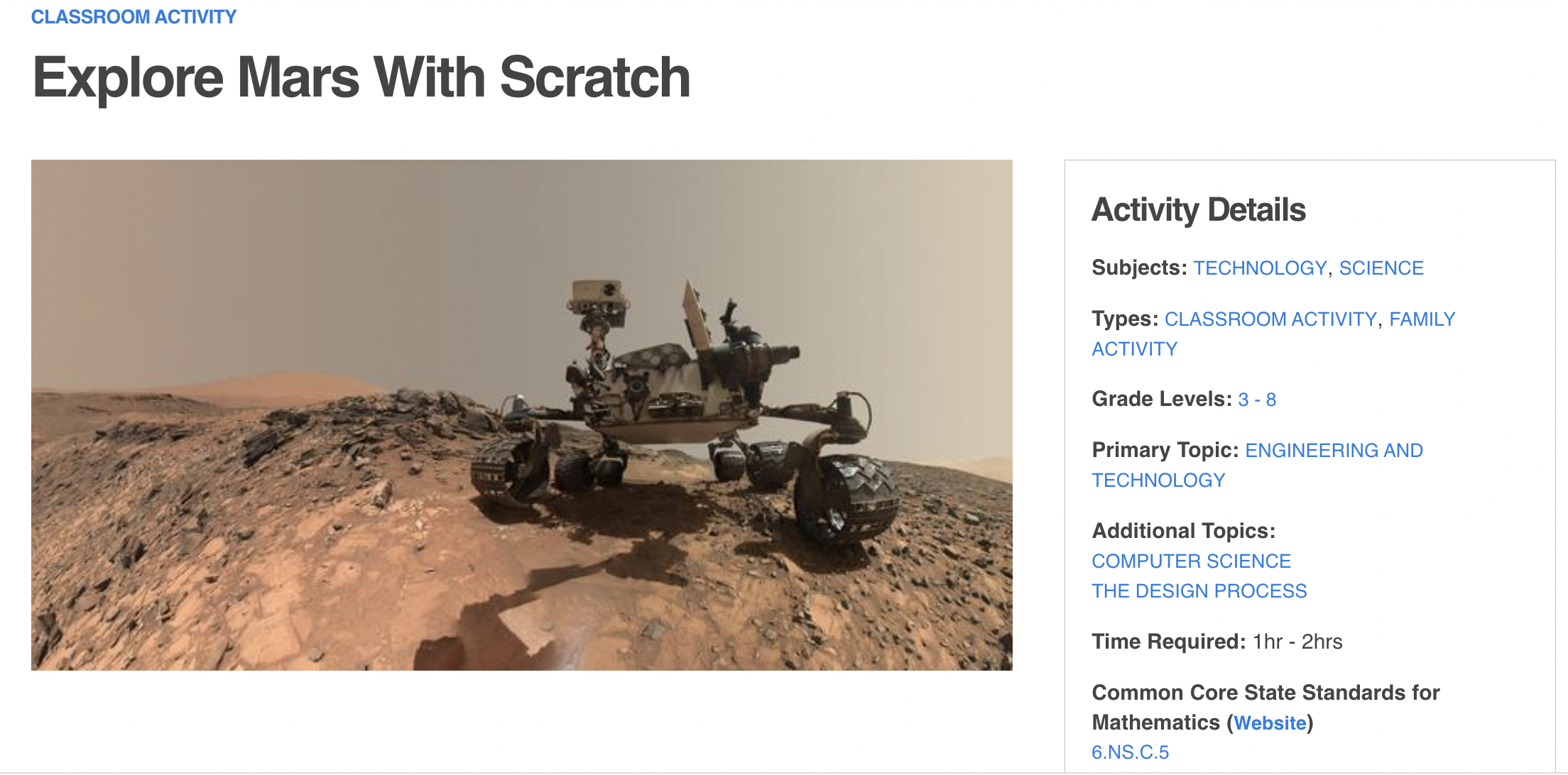 Explore Mars With Scratch Activity