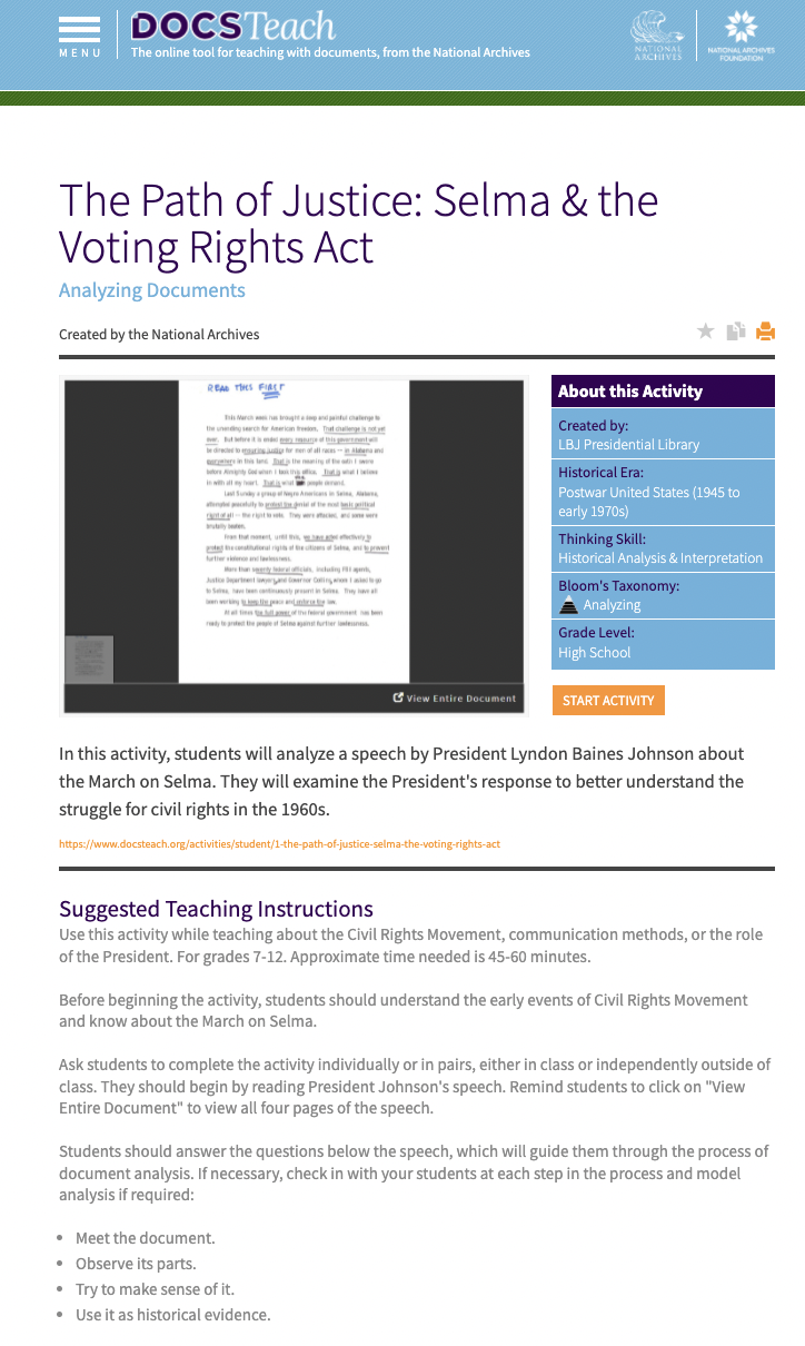 The Path of Justice: Selma and the Voting Rights Act Interactive
