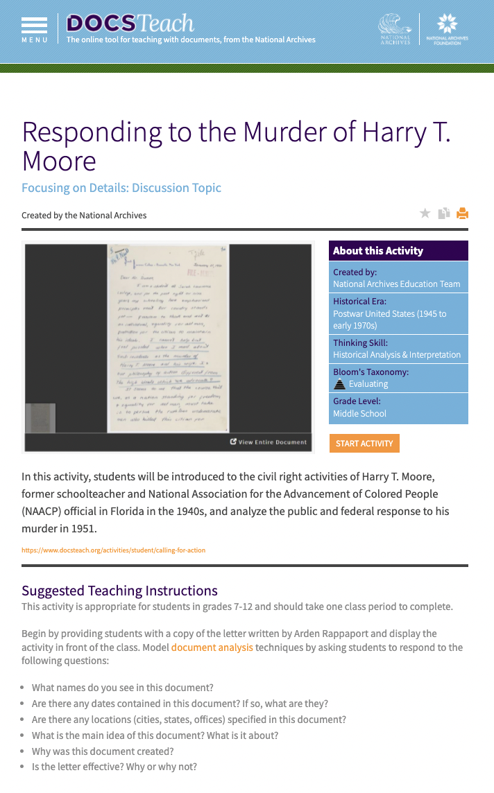 Responding to the Murder of Harry T. Moore Interactive