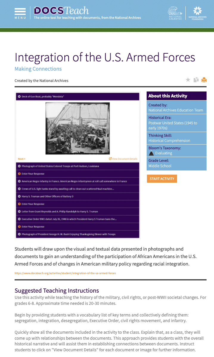 Integration of the US Armed Forces Interactive