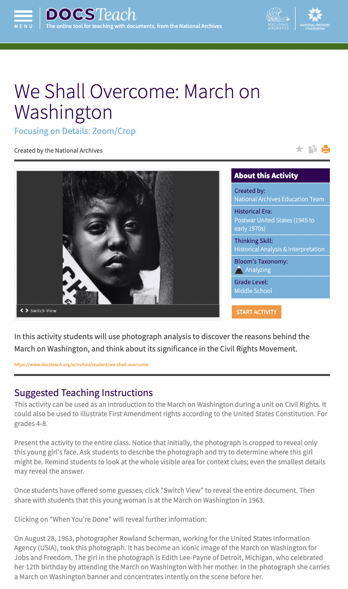 We Shall Overcome: March on Washington Interactive