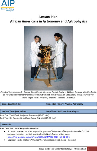 African Americans in Astronomy and Astrophysics Lesson Plan