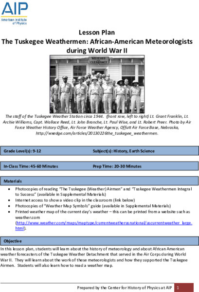 The Tuskegee Weathermen: African-American Meteorologists during World War II Lesson Plan