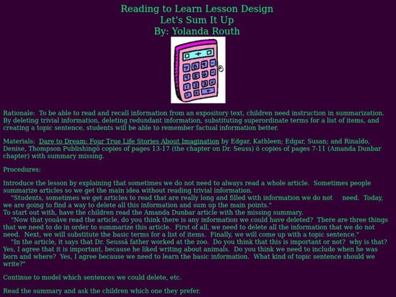 Let's Sum It Up Lesson Plan