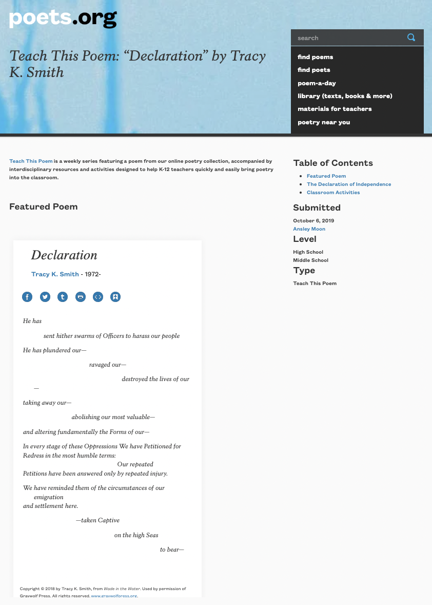 Teach This Poem: “Declaration” by Tracy K. Smith Lesson Plan