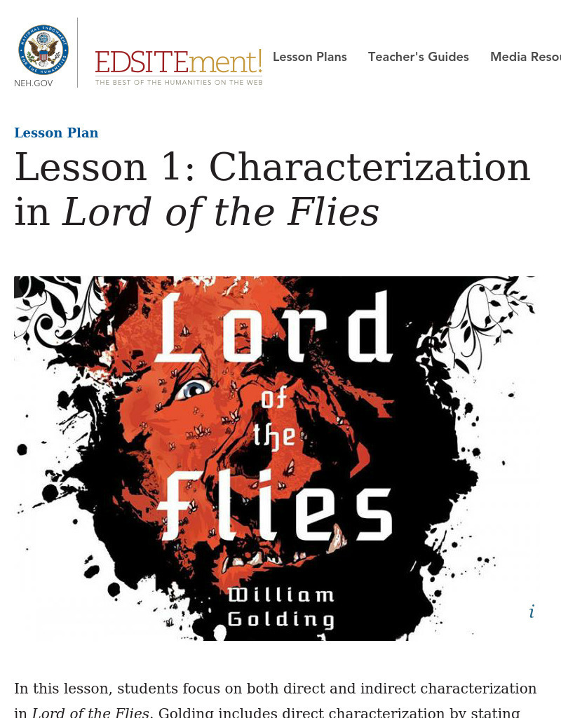 Characterization in Lord of the Flies Lesson Plan