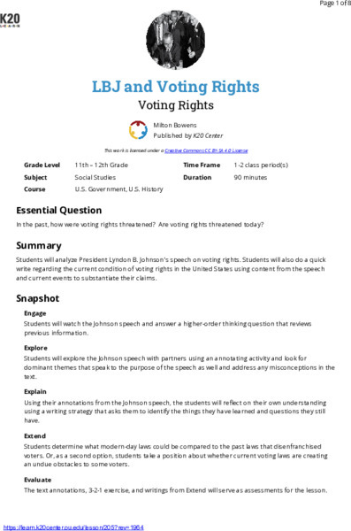 LBJ and Voting Rights Lesson Plan