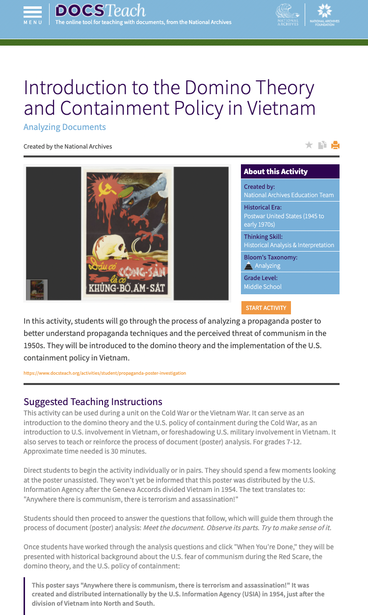 Introduction to the Domino Theory and Containment Policy in Vietnam Interactive