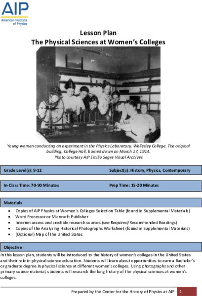 The Physical Sciences at Women's Colleges Lesson Plan