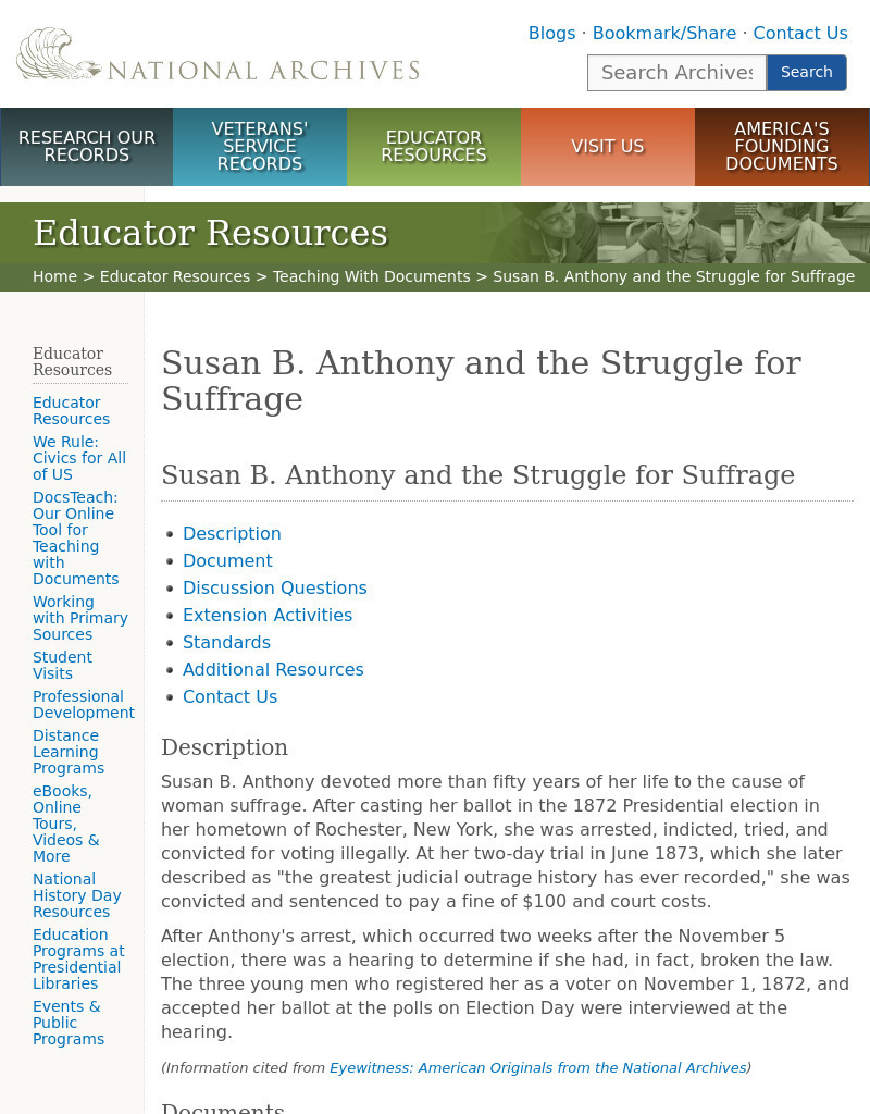 Susan B. Anthony and the Struggle for Suffrage Activity