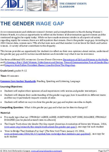 The Gender Wage Gap Lesson Plan