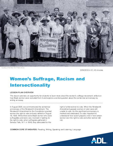 Women's Suffrage, Racism, and Intersectionality Lesson Plan