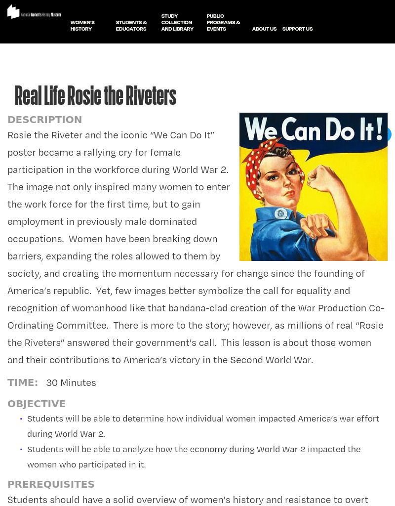 Real Life Rosie the Riveters Lesson Plan