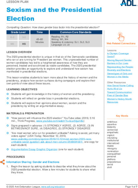 Sexism and the Presidential Election Lesson Plan