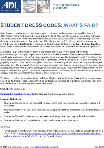 Student Dress Codes: What's Fair? Lesson Plan