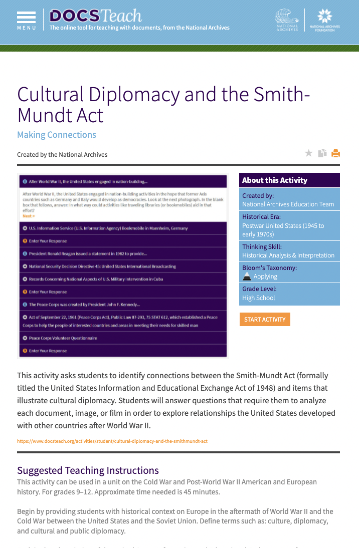 Cultural Diplomacy and the Smith-Mundt Act Interactive