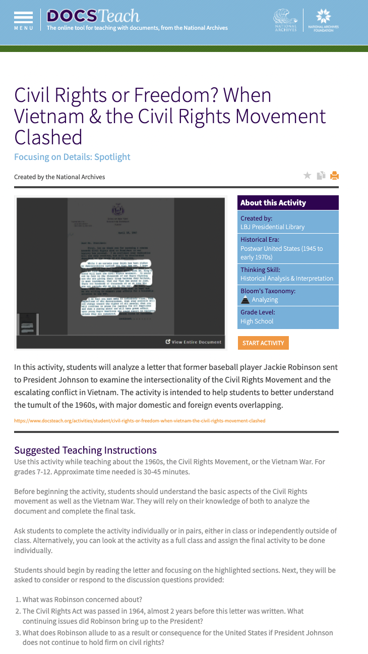 Civil Rights or Freedom? When Vietnam and the Civil Rights Movement Clashed Interactive