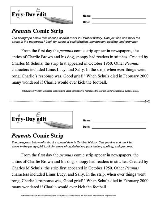 Every-Day Edit: Peanuts Comic Strip Activity
