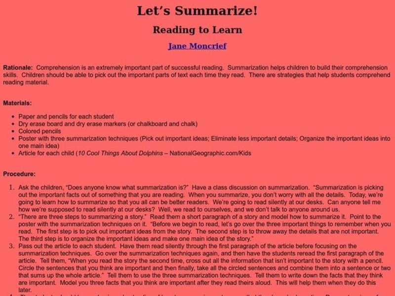 Let's Summarize! Lesson Plan