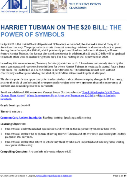 Harriet Tubman on the $20 Bill: The Power of Symbols Lesson Plan